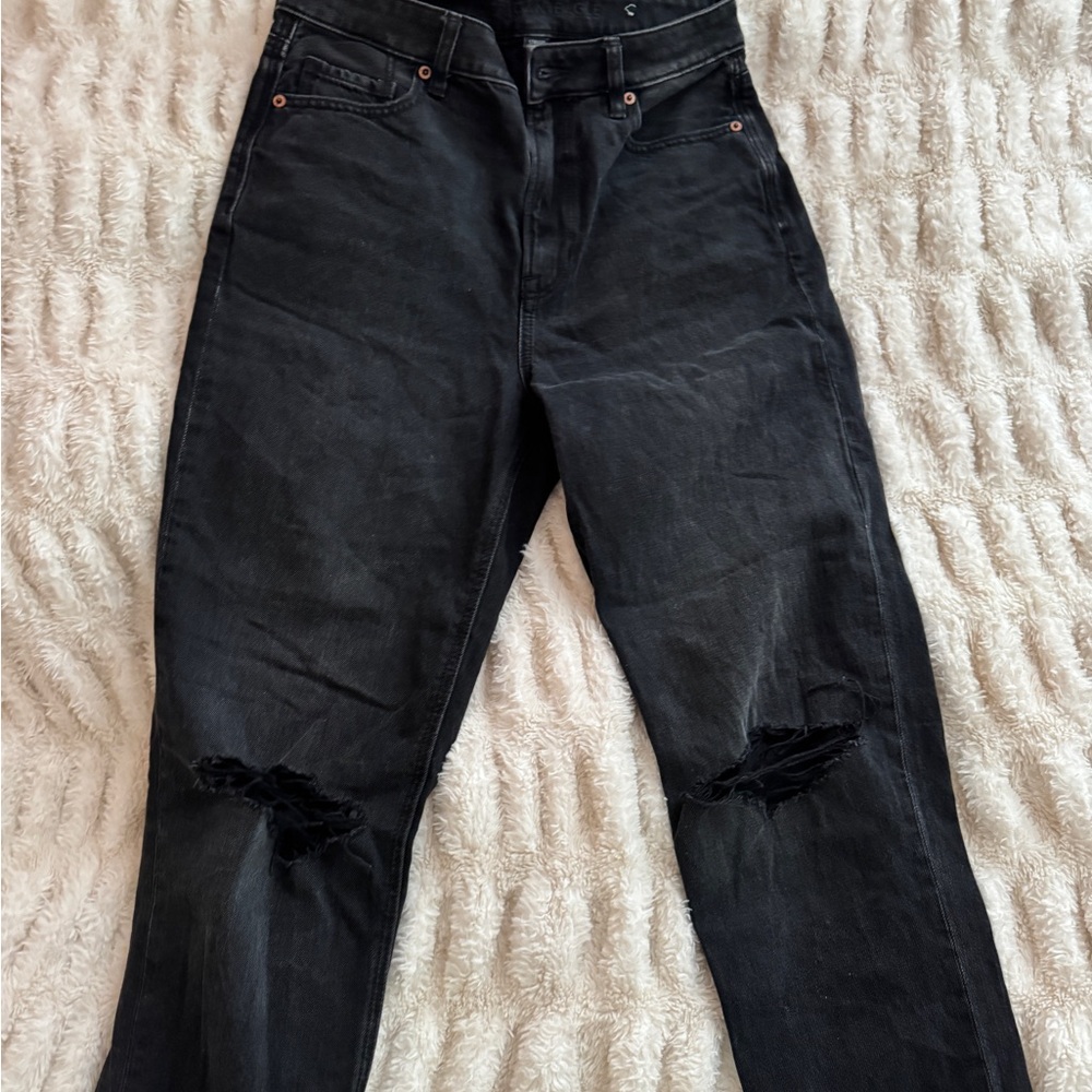 American Eagle Outfitters High Rise Black Ripped Mom Jeans
